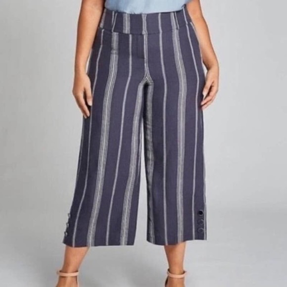 NWOT Lane Bryant The Laney striped linen blend crop wide leg pant Size 26 - Picture 1 of 9